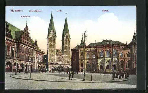 AK Bremen, Marktplatz mit Dom, Börse und Rathaus