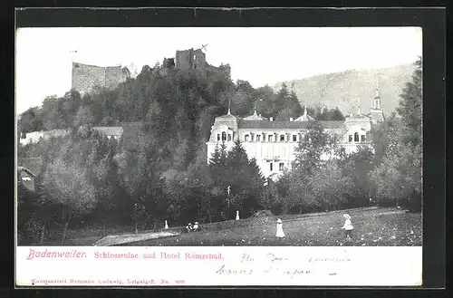 AK Badenweiler, Schlossruine und Hotel Römerbad
