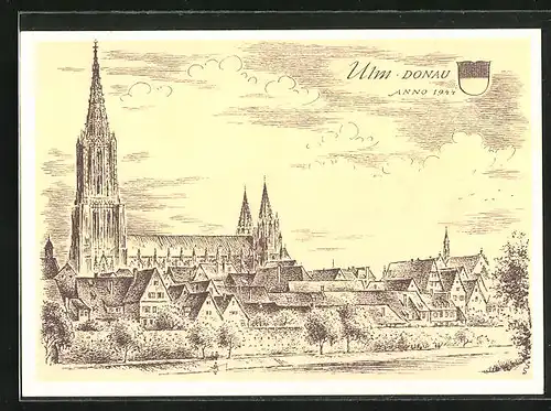 Künstler-AK Ulm /Donau, Der Dom Anno 1944