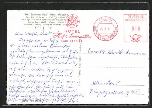 AK Egestorf, Hotel Pension Hof Sudermühlen, Gästehaus, Mühlenteich