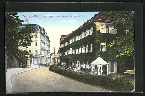 AK Teplitz Schönau / Teplice, Deutsches Haus mit Kaiserbad