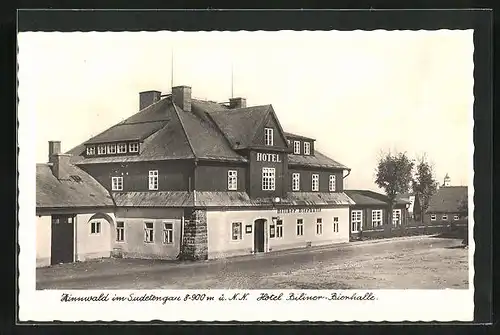 AK Zinnwald / Sudetengau, Hotel Biliner-Bierhalle