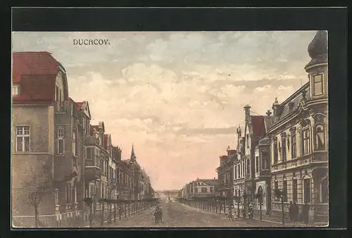 AK Dux / Duchcov, Strassenpartie im Ort