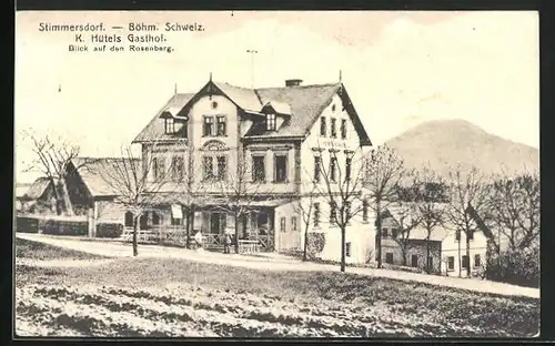 AK Stimmersdorf, Blick auf den Gasthof K. Hütels