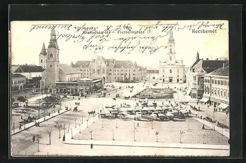 AK Kecskemét, Freiheitsplatz mit Kirchen