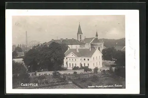 AK Prag / Praha-Cakovice, Kirche mit Umgebung