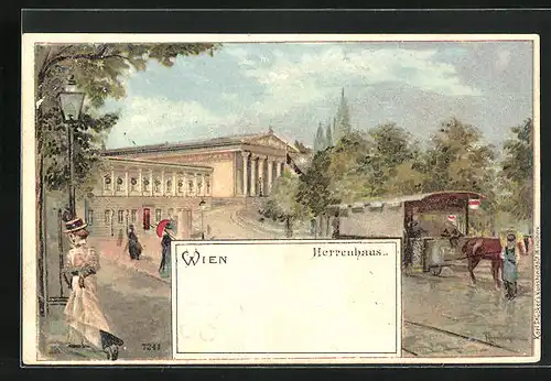 Lithographie Wien, Herrenhaus mit Kutsche