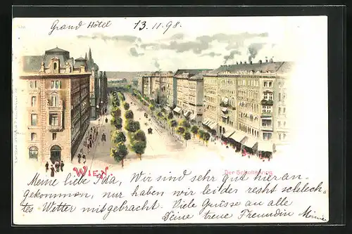 Lithographie Wien, Strassenpartie am Schottenring