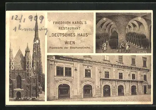 AK Wien, Restaurant Deutsches Haus von Friedrich Kargl, Keller
