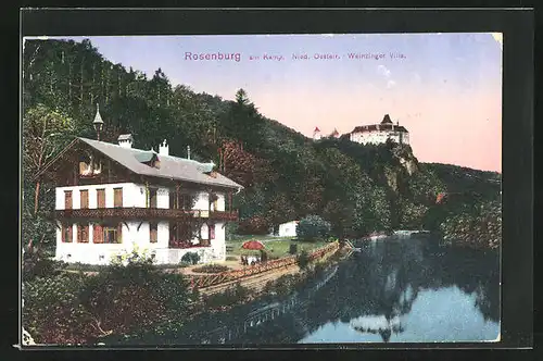 AK Rosenburg a. Kamp, Flusspartie mit Weinzinger Villa