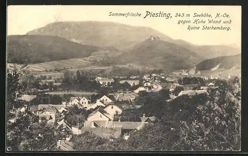 AK Piesting, Der Ort gegen Hohe Wand und Ruine Starhemberg