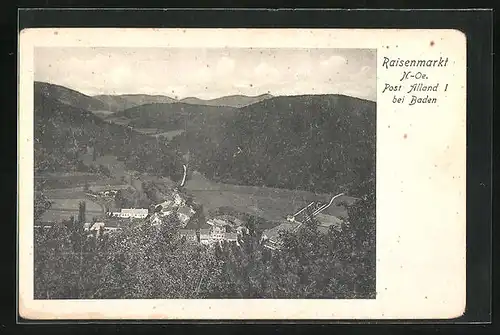 AK Raisenmarkt, Blick über den Ort zu den Bergen