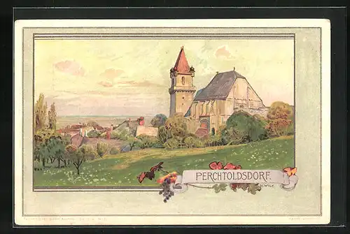 Künstler-AK Perchtoldsdorf, Die Kirche im Dorf