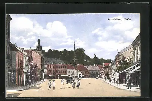 AK Amstetten, Hauptstrasse mit Geschäften