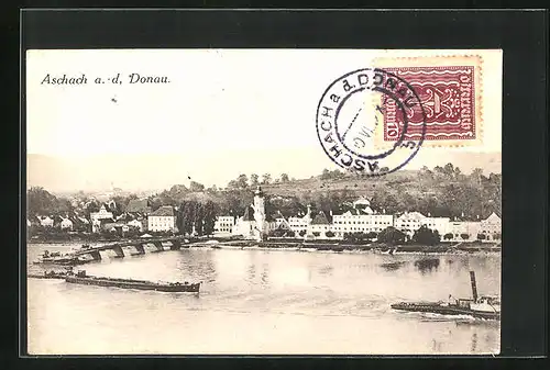 AK Aschach /Donau, Ortsansicht mit Fluss