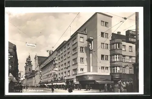 AK Linz, Landstrasse mit Geschäften