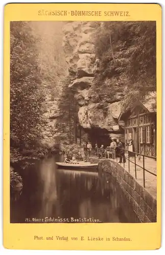 Fotografie E. Lieske, Schandau, Ansicht Sebnitz, Obere Schleuse mit Bootstation