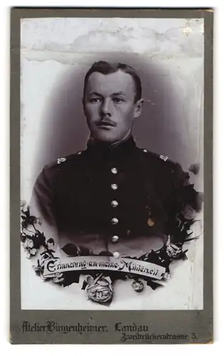 Fotografie Atelier Bingenheimer, Landau, Zweibrückenstr. 3, Portrait junger Soldat in Uniform Rgt. 12, im Passepartout