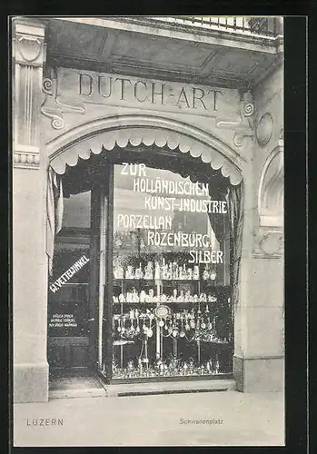 AK Luzern, Geschäft W. Vettewinkel für holländische Kunst, Schwanenplatz