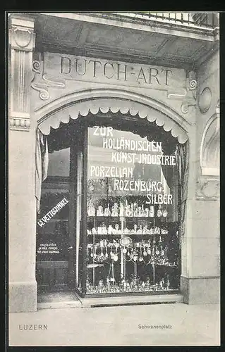 AK Luzern, Geschäft W. Vettewinkel, Holländische Kunst-Industrie, Schwanenplatz