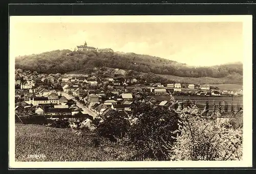 AK Zbiroh, Ortsansicht zur Zeit der Baumblüte