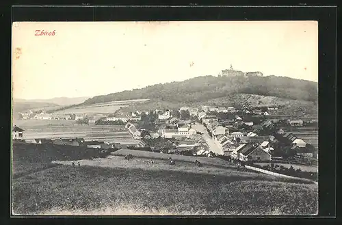 AK Zbiroh, Ortsansicht mit Blick zum Schloss