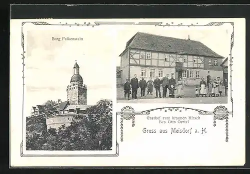 AK Meisdorf a. H., Gasthof zum braunen Hirsch, Burg Falkenstein
