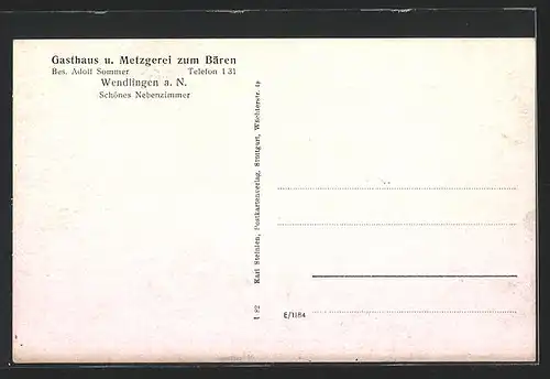 AK Wendlingen a. N., Gasthaus und Metzgerei zum Bären