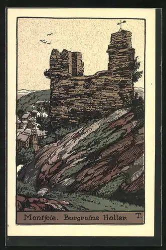 Steindruck-AK Montjoie, Burgruine Haller