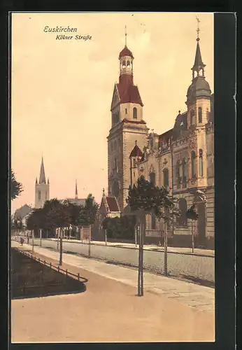 AK Euskirchen, Kölner Strasse mit Kirchen