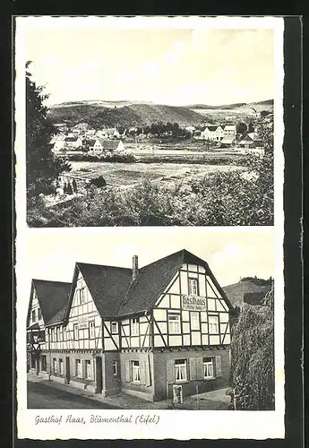 AK Blumenthal /Eifel, Gasthaus von Peter Haas, Ortsansicht