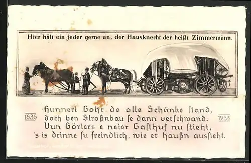 Künstler-AK Rübenau, Gasthof Weisser Hirsch, Wagen mit Pferdegespann
