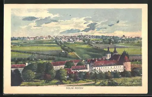 AK Dolni Rocov, Panorama mit Kirche