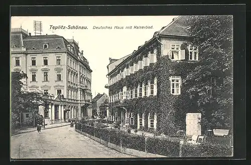 AK Teplitz Schönau / Teplice, Deutsches Haus mit Kaiserbad