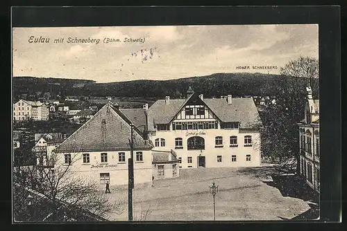 AK Eulau, Gasthaus mit Schneeberg
