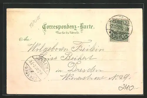 Lithographie Teplitz Schönau / Teplice, Ortspartie mit Denkmal