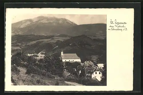 AK St. Corona am Wechsel, Teilansicht mit Kirche und Schneeberg