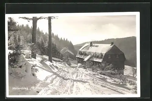 AK Schwarzenberg am Böhmerwald, Touristenhaus Holzschlag im Schnee