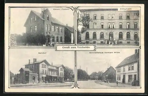 AK Vechelde, Bahnhof, Amtsgericht, Kaiserliches Postamt
