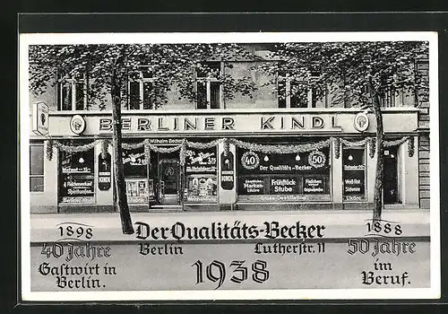 AK Berlin-Tiergarten, Gasthaus Der Qualitäts Becker, Lutherstrasse 11 Ecke Kleiststrasse, Berliner Kindl Reklame
