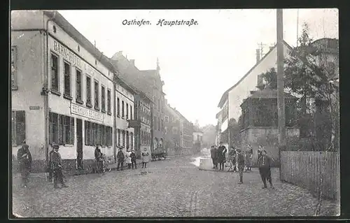 AK Osthofen, Hauptstrasse mit Bahn-Hotel & Restaurant