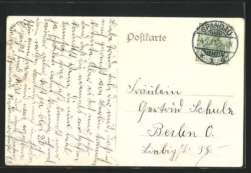 Lithographie Spandau, Bismarkstrasse, Schwalben