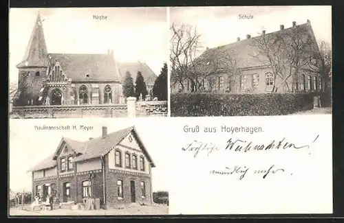 AK Hoyerhagen, Kaufmannschaft H. Meyer, Kirche, Schule