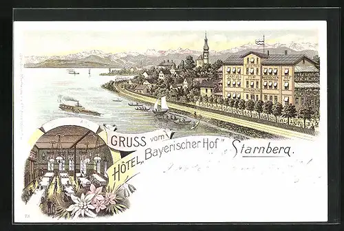 Lithographie Starnberg, Hotel und Restaurant Bayerischer Hof, Speisesaal