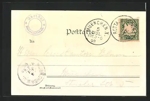 Lithographie Enterrottach, Gasthof zum Wasserfall, Dependance, Wasserfall