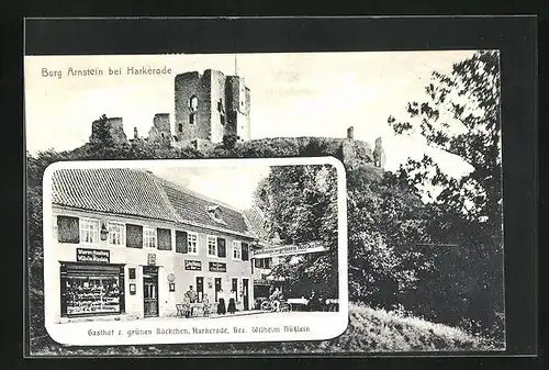 AK Harkerode, Gasthof zum grünen Röckchen, Burg Arnstein