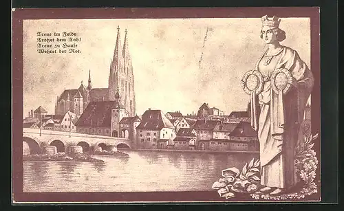 AK Regensburg, Flusspartie der Stadt, Die eiserne Ratisbona, Nagelung