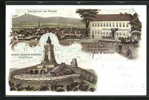 Lithographie Rossla, Hotel Kyffhäuser, Kaiser-Wilhelm-Denkmal, Totalansicht