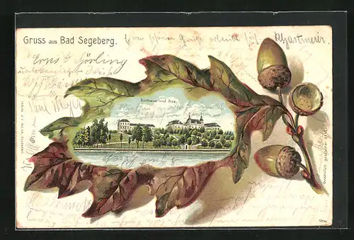 Passepartout-Lithographie Bad Segeberg, Kurhaus am See, Eichenblatt