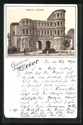 Vorläufer-Lithographie Trier, 1894, Porta Nigra